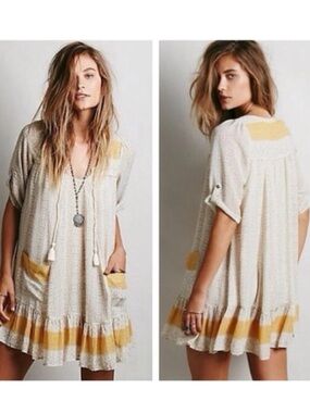 Free People Tunic Mini Babydoll Shift Dress Womens M Festival Boho Beach
